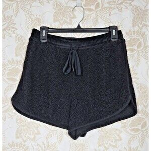 Victoria's Secret On Point Elastic Waist Drawstring Fleece Short Black Teddy MED